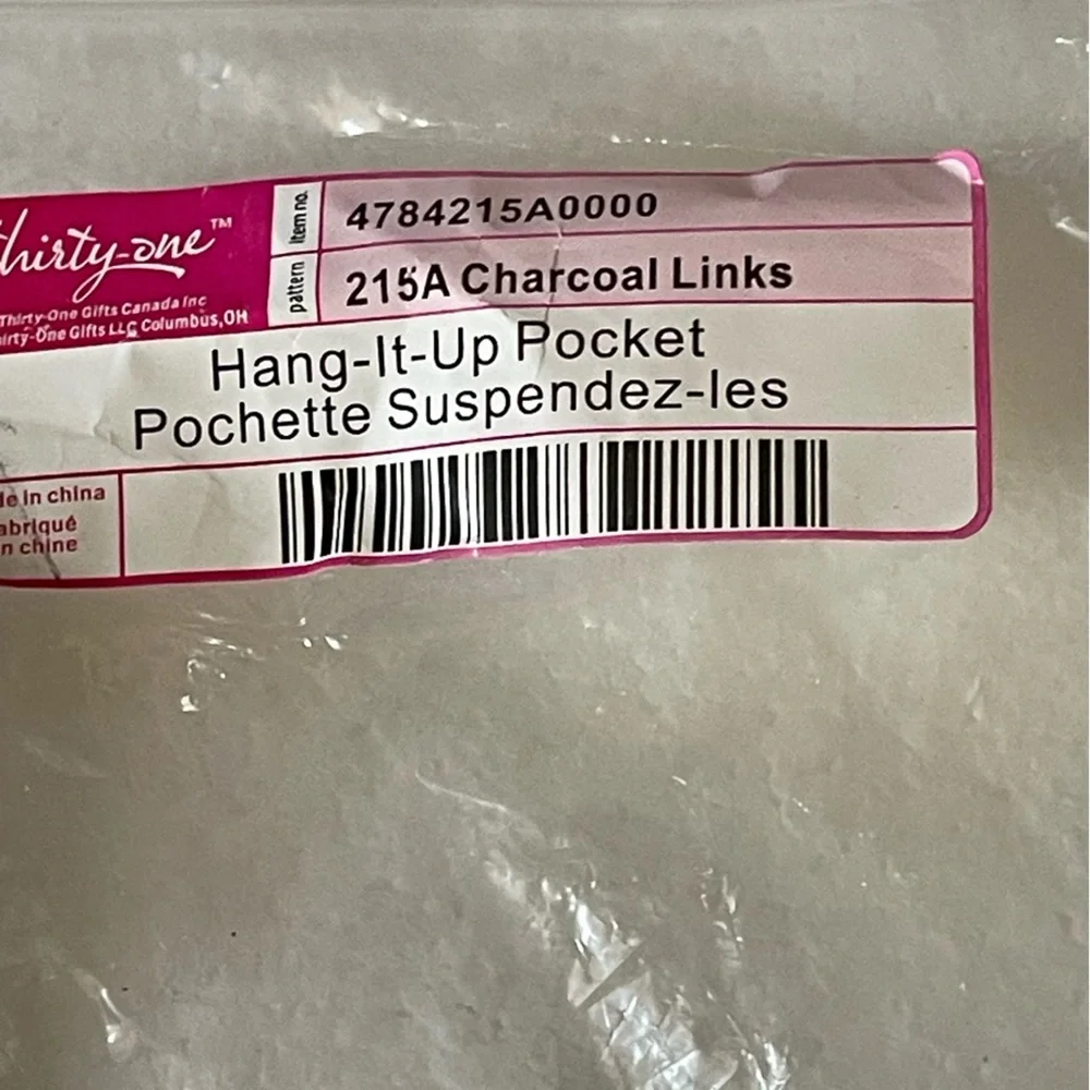 Thirty One Hang It Up Pocket 215A Charcoal Links Zippered Pocket NEW